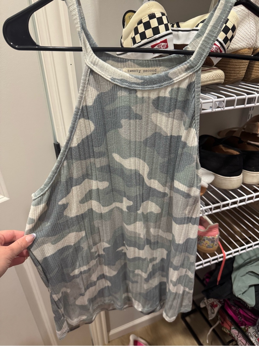 twenty second Ribbed Knit Top in Sage & Cream Stripes